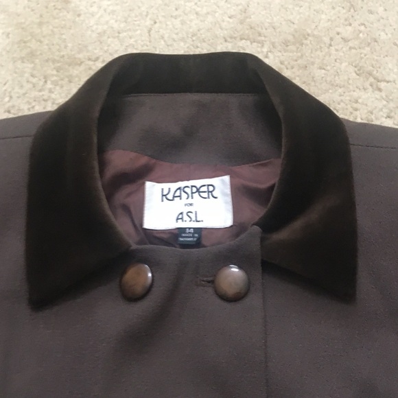 Vintage Kasper for ASL Wool Blazer Jacket Faux Suede Trim VTG Brown Buttons 14 - Picture 4 of 15